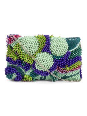 MADE IN INDIA Beaded Botanical Clutch Bag